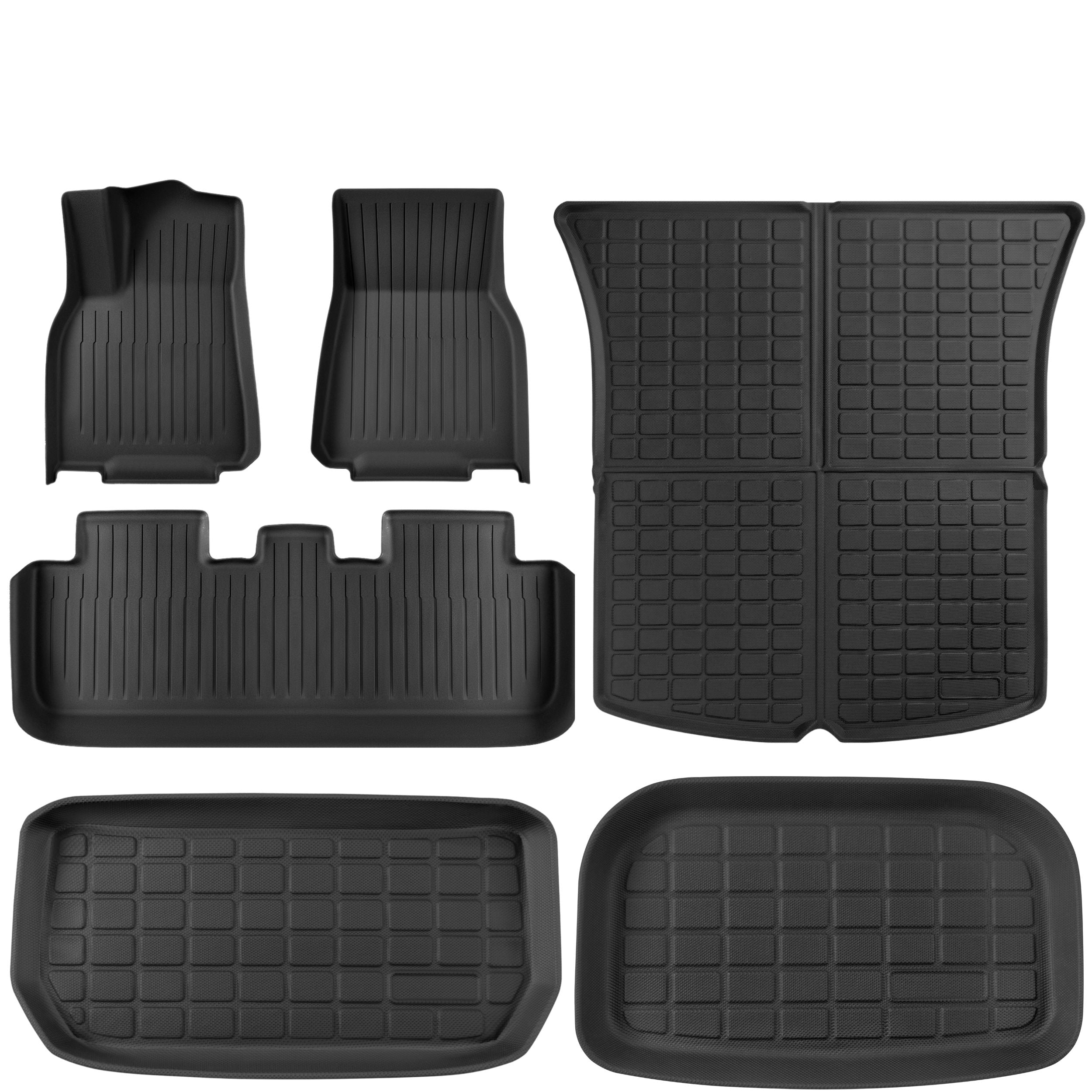 SUPER LINER Tesla Model Y 5 Seat 2021-2025 Floor Mats 6-Piece Set | Extra-Thick TPE All-Weather Floor & Cargo Liners | Pet & Child-Friendly Custom Fit Interior Accessories (Not Fit 7-Seat)